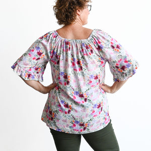 Ruffle Sleeve Peasant Blouse - Floral