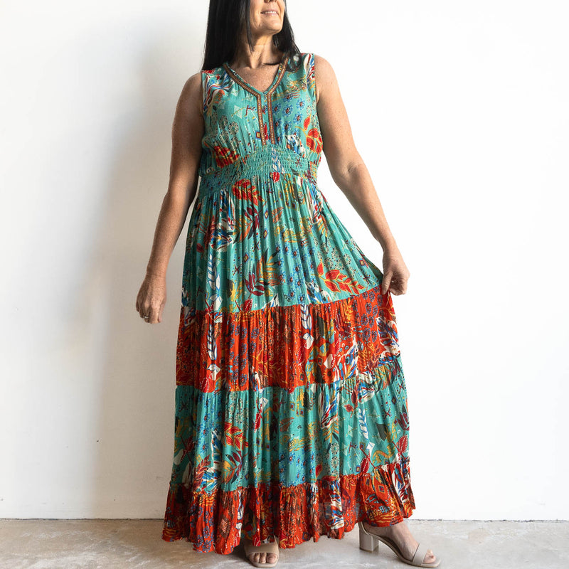 Shirred and Sleeveless Maxi Dress by Orientique Australia - Serengeti ...