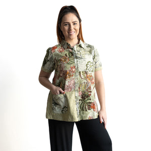 Short Sleeve Pocket Shirt by Orientique Australia - Lima Olive - 23073