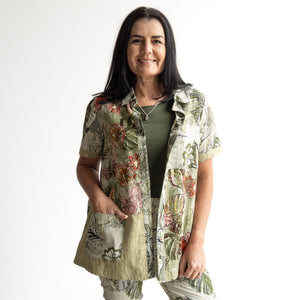 Short Sleeve Pocket Shirt by Orientique Australia - Lima Olive - 23073