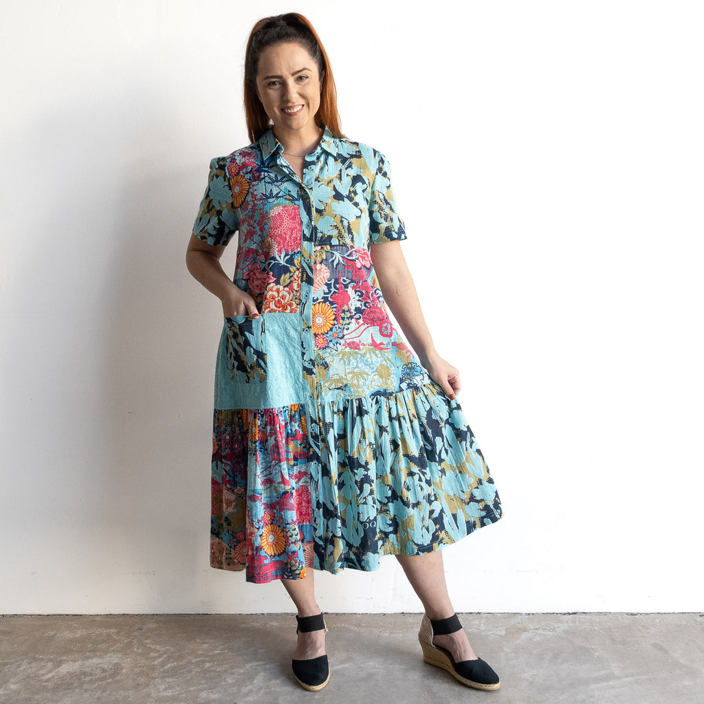 Short Sleeve Shirt Dress by Orientique Australia - Ikebana - 20141