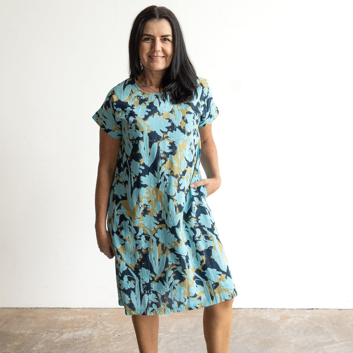 Short Sleeve Tunic Dress by Orientique Australia - Ikebana - 20139