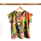 Soft Fold Neckline Top - Jardin Exotique - 1360