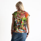 Soft Fold Neckline Top - Jardin Exotique - 1360