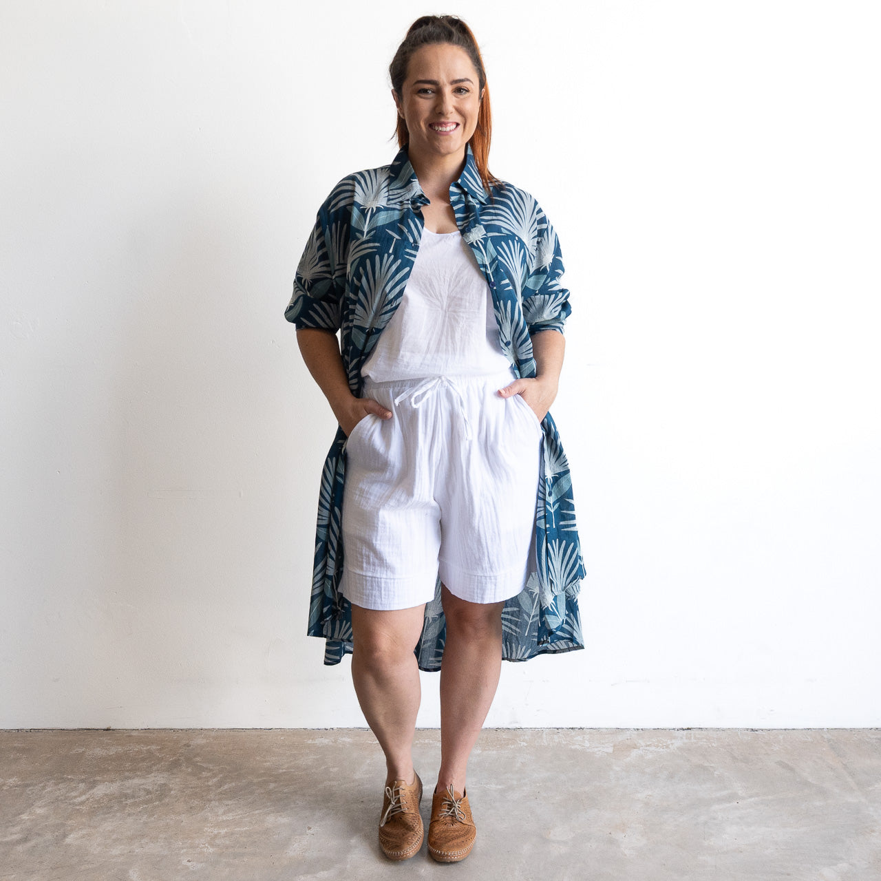 Stepping Out Long Cotton Shirt - Indigo Echo