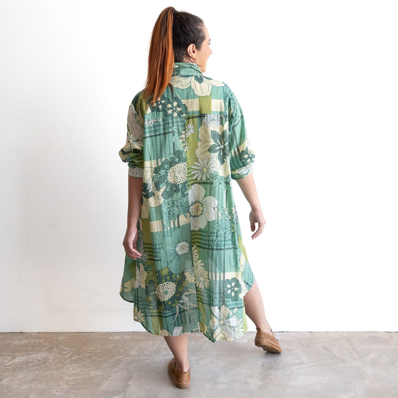 Stepping Out Long Cotton Shirt - Petal & Plaid