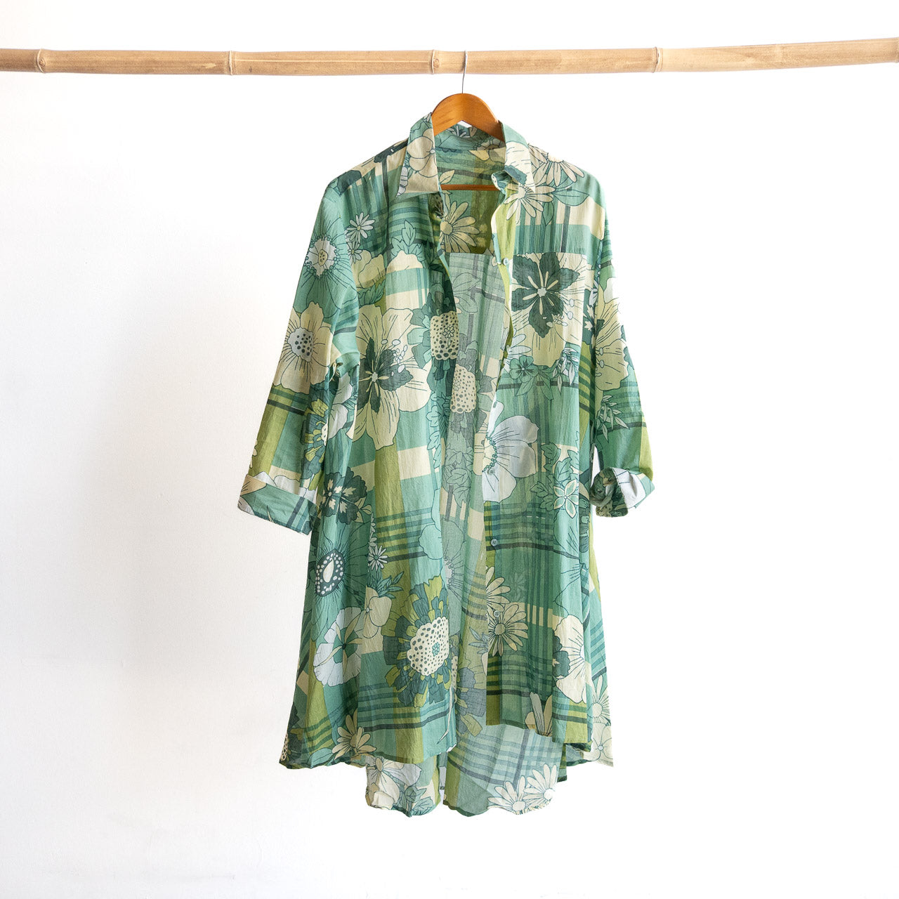 Stepping Out Long Cotton Shirt - Petal & Plaid
