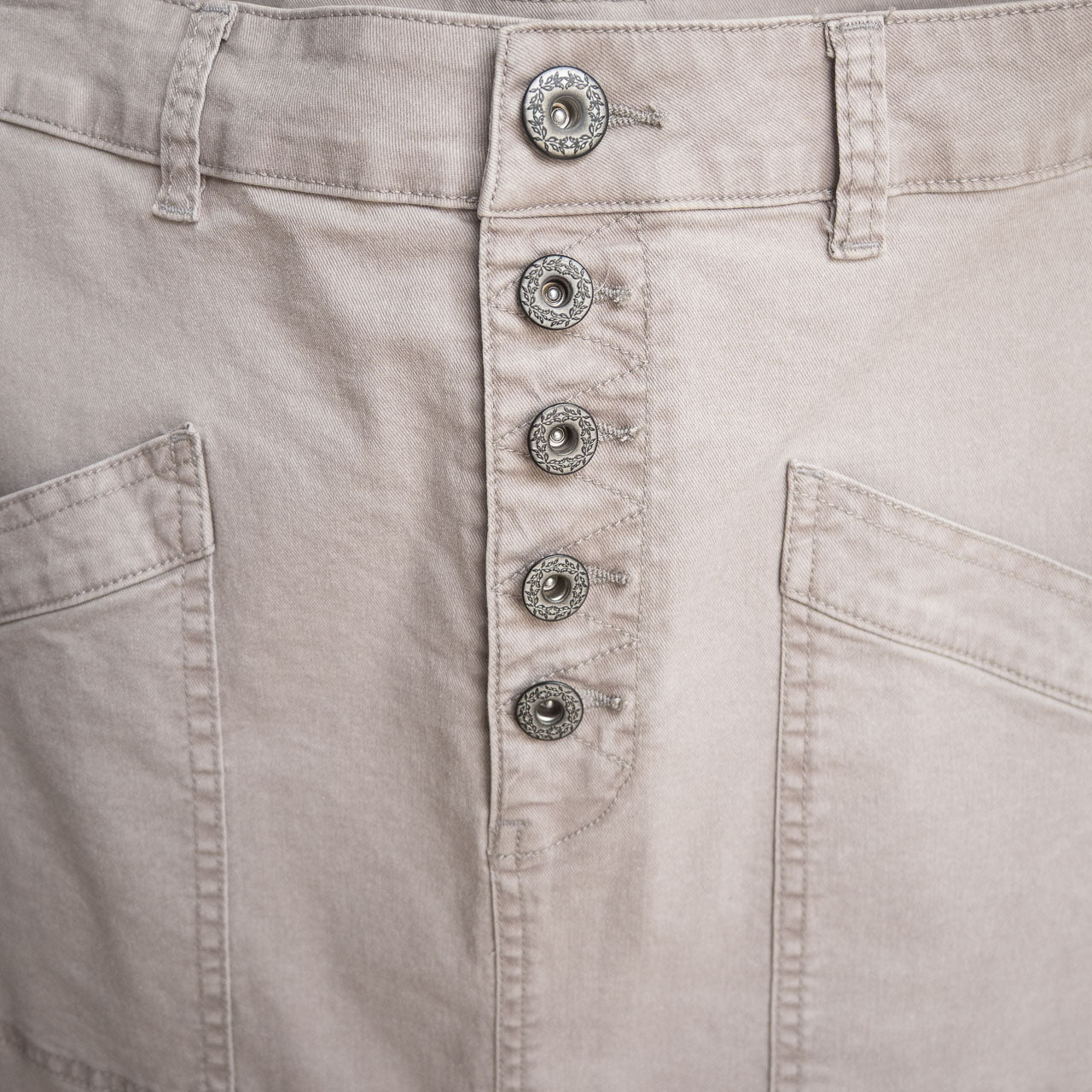 Stretch Denim Button Skirt by Cafe Latte - Enzyme Wash