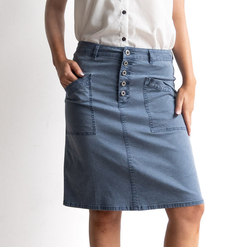 Stretch Denim Button Skirt by Cafe Latte - Enzyme Wash
