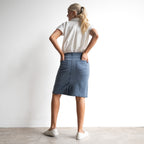 Stretch Denim Button Skirt by Cafe Latte - Enzyme Wash