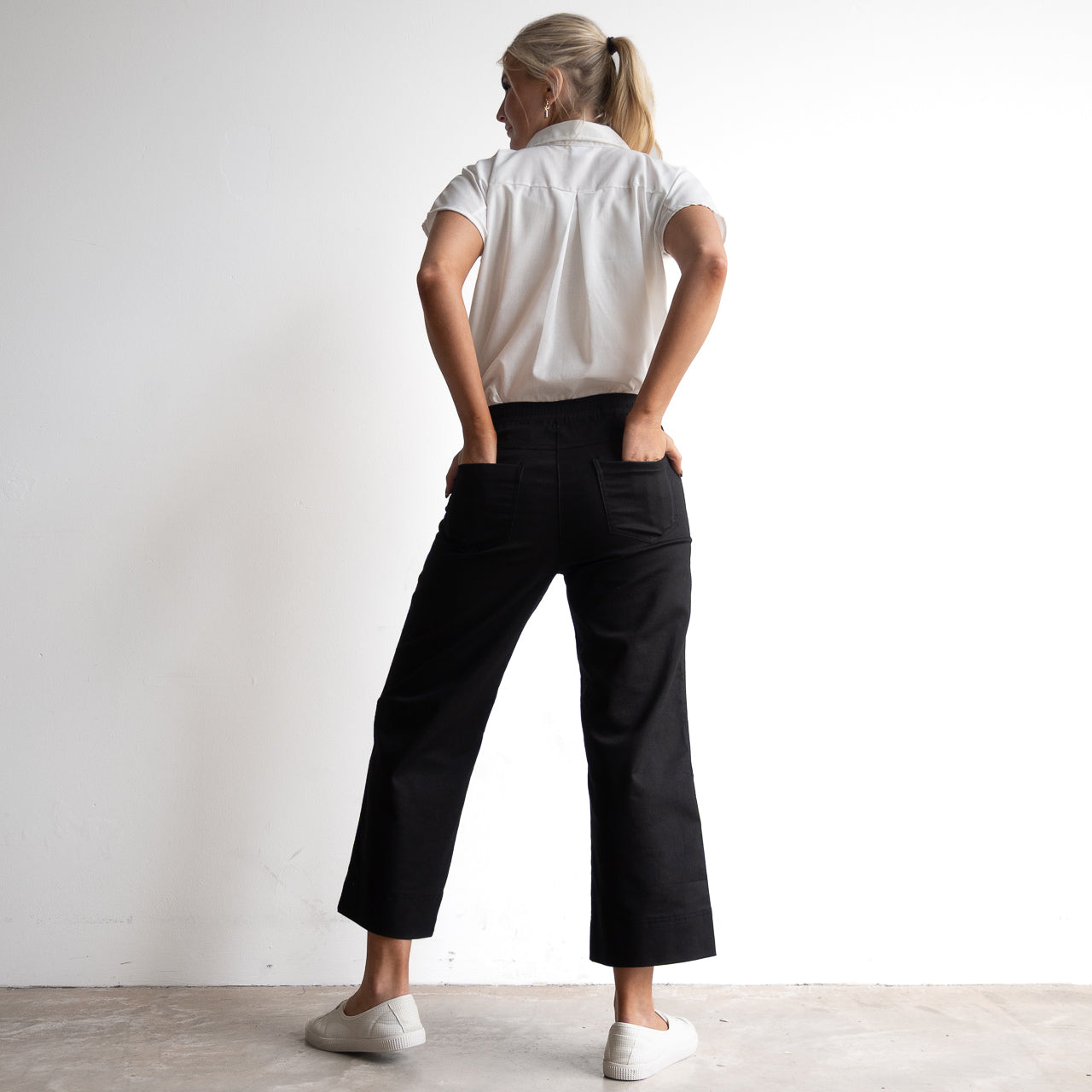 Stretch Denim Cuff Pants by Cafe Latte in Classic Colours