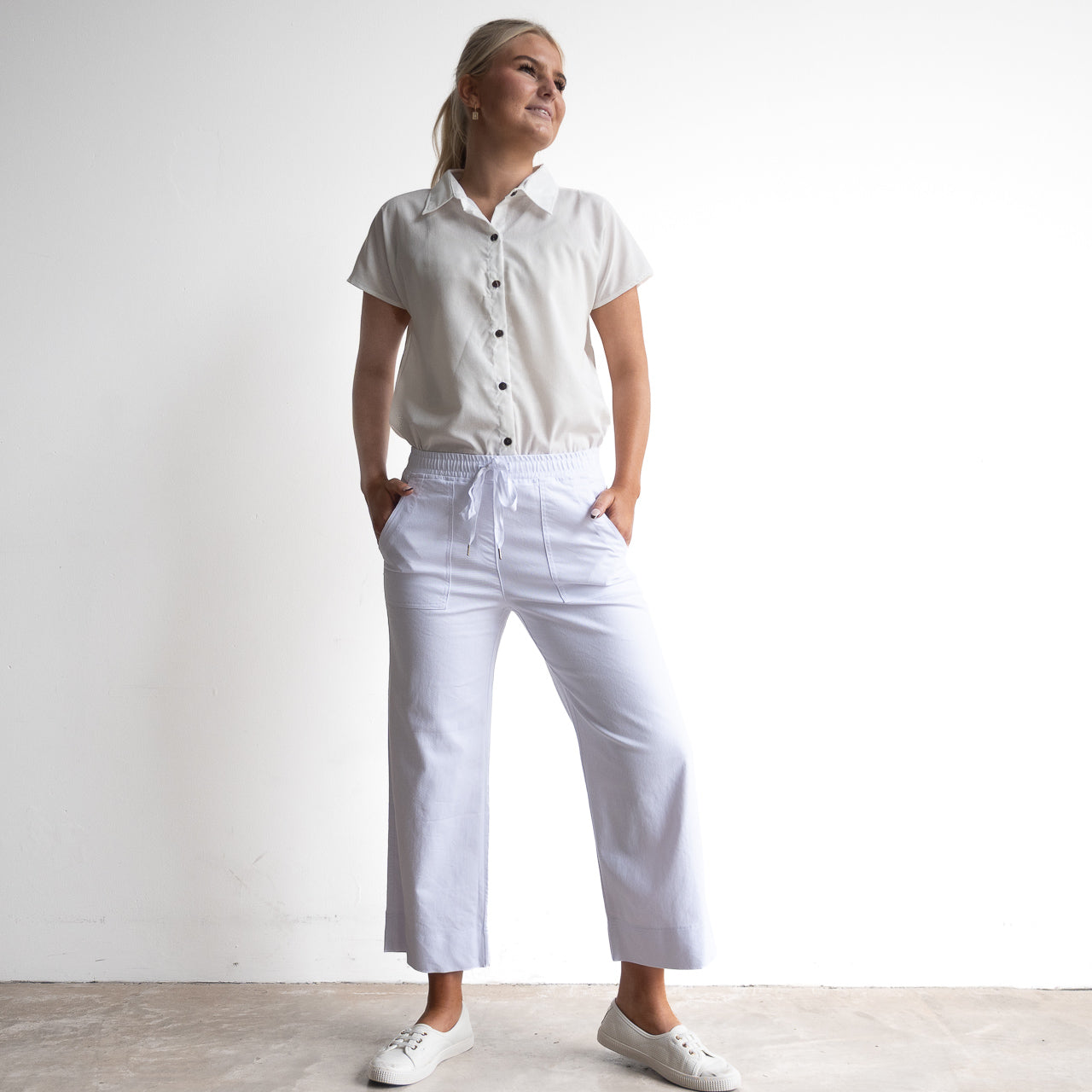 Stretch Denim Cuff Pants by Cafe Latte in Classic Colours