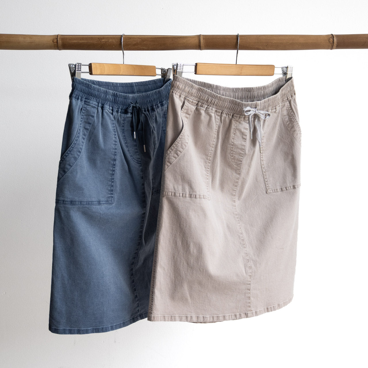 Stretch Denim Drawstring Skirt by Cafe Latte - Enzyme Wash