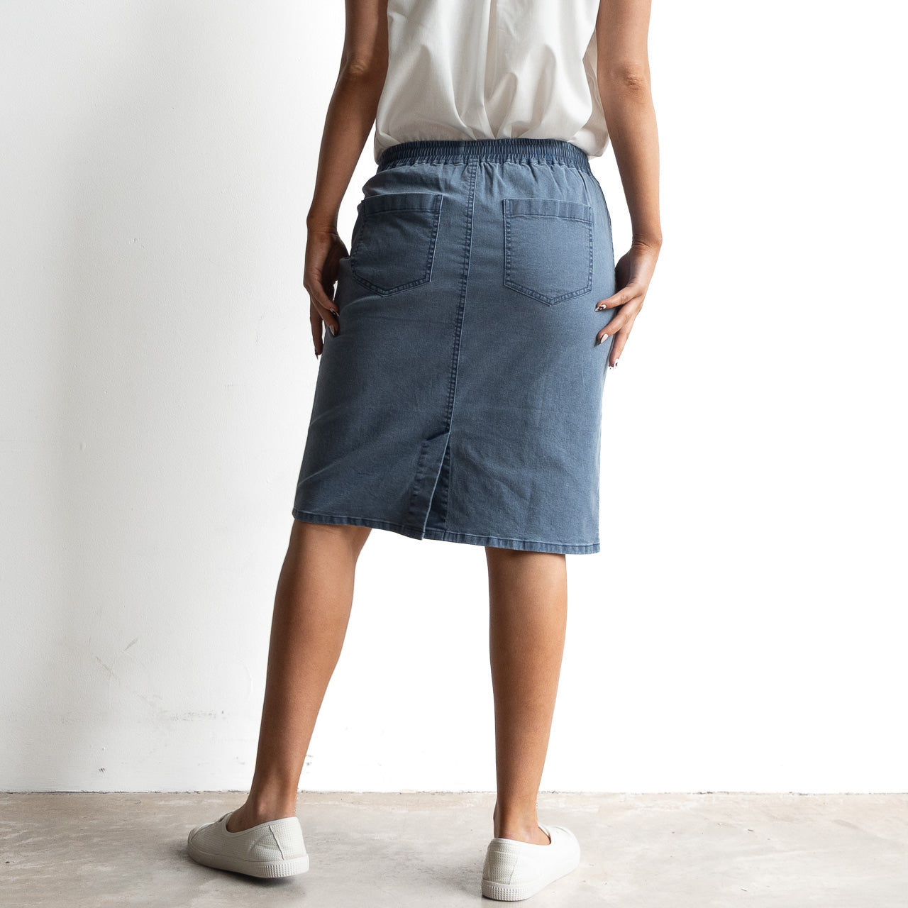 Stretch Denim Drawstring Skirt by Cafe Latte - Enzyme Wash