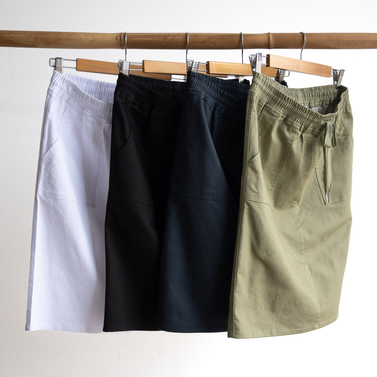 Stretch Denim Drawstring Skirt by Cafe Latte in Classic Colours