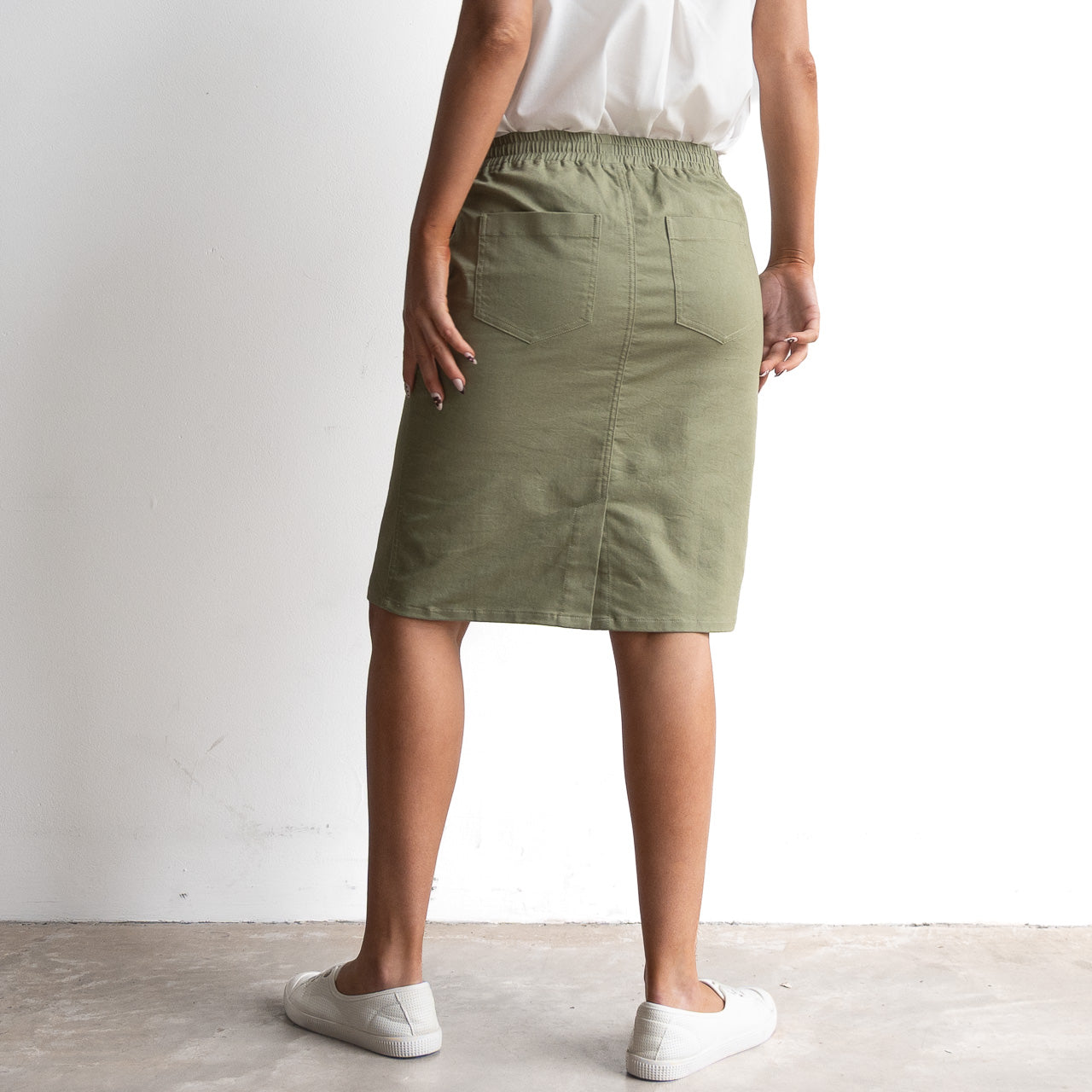 Stretch Denim Drawstring Skirt by Cafe Latte in Classic Colours