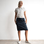 Stretch Denim Drawstring Skirt by Cafe Latte in Classic Colours