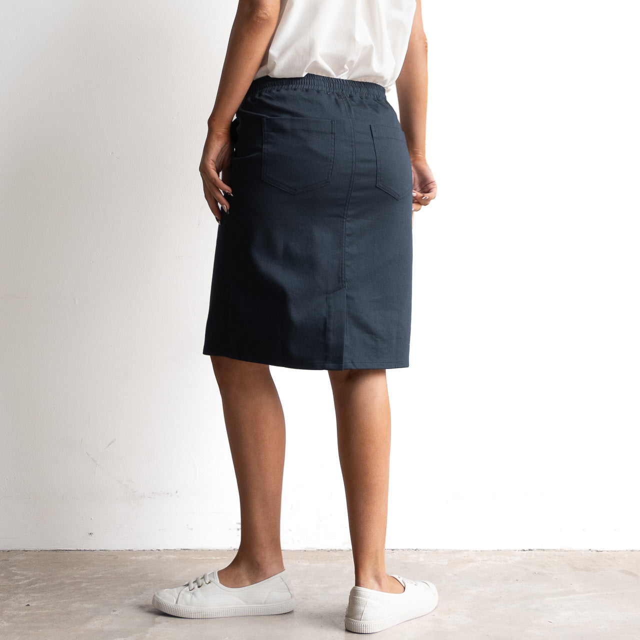 Stretch Denim Drawstring Skirt by Cafe Latte in Classic Colours