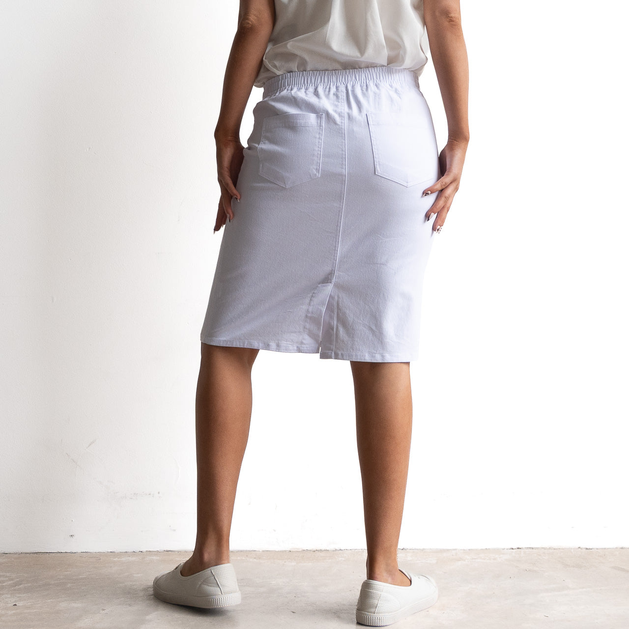 Stretch Denim Drawstring Skirt by Cafe Latte in Classic Colours