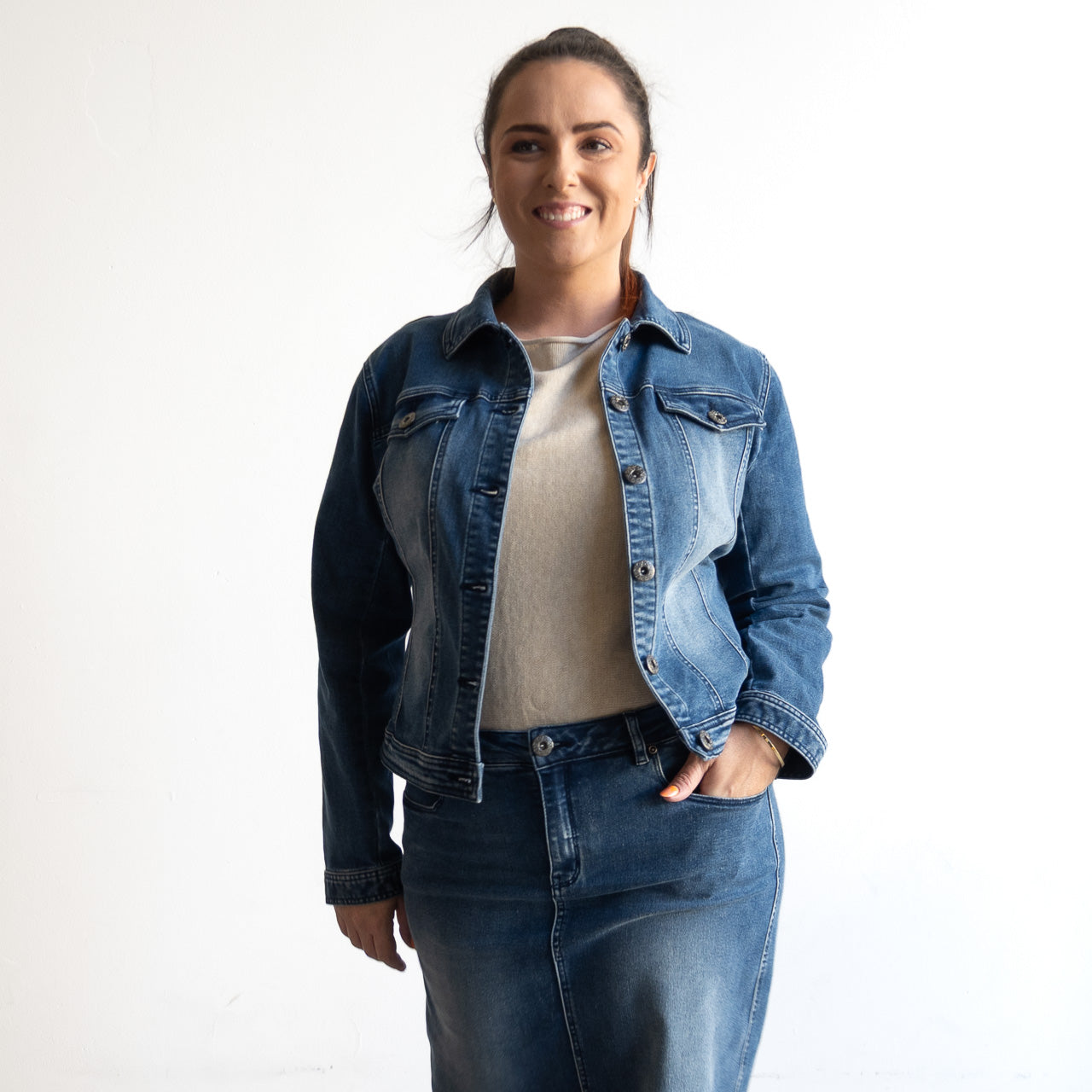 Stretch Denim Jacket by Cafe Latte
