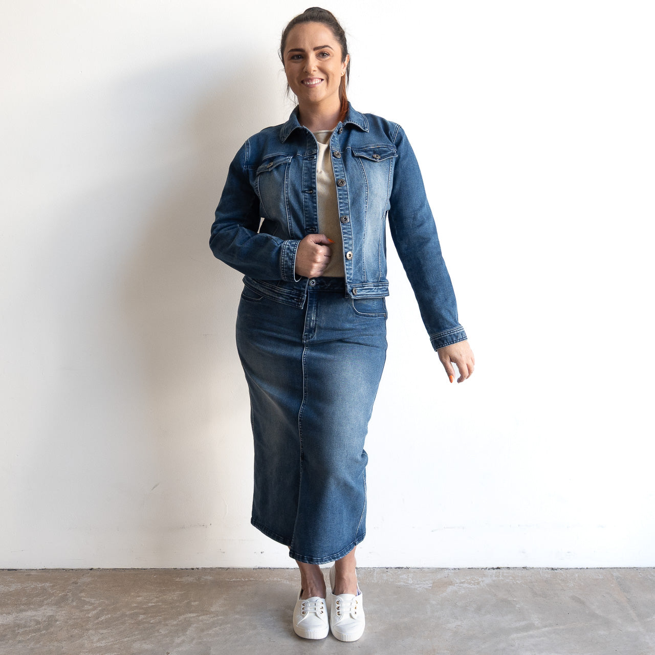 Stretch Denim Jacket by Cafe Latte