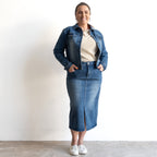 Stretch Denim Midi Skirt by Cafe Latte