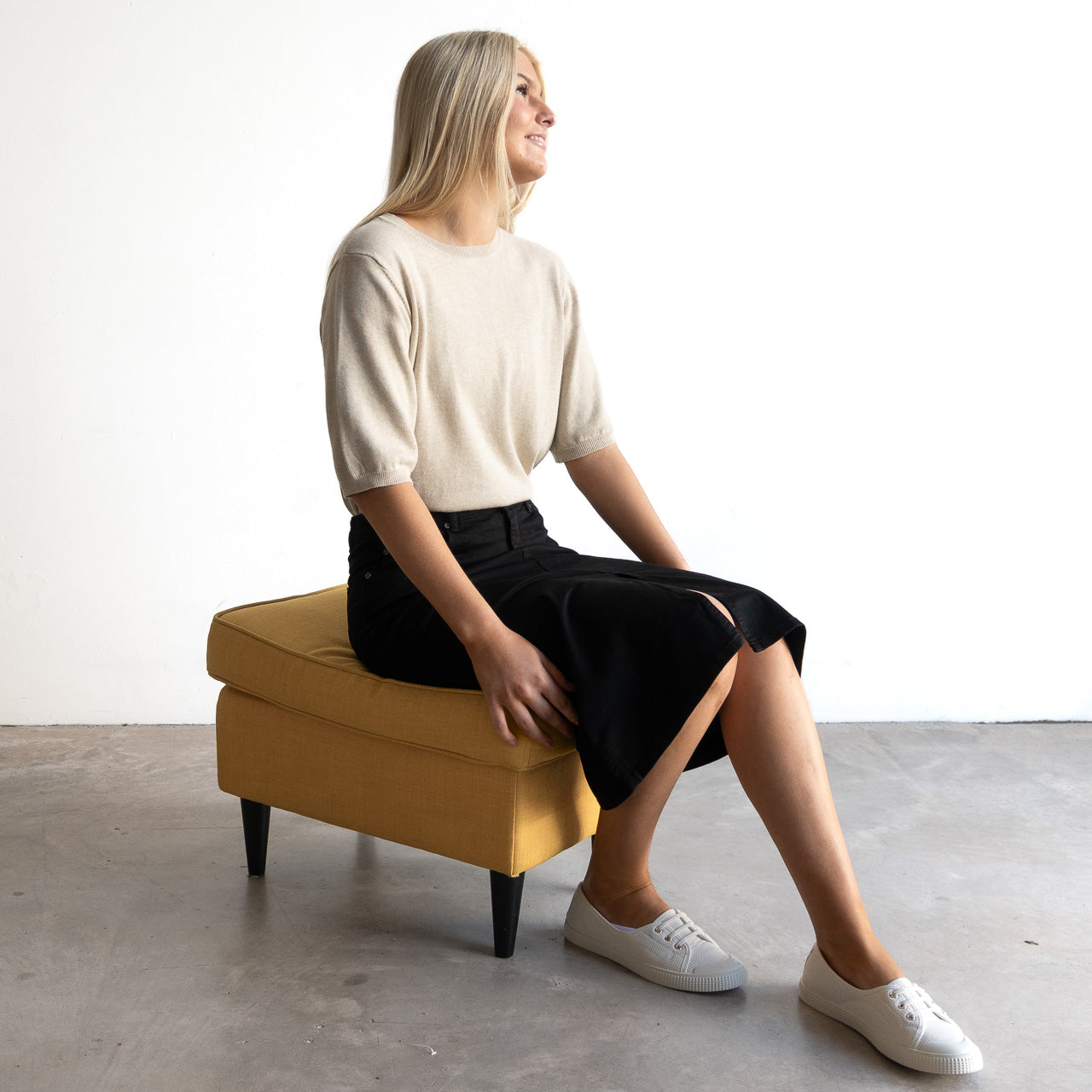 Stretch Denim Midi Skirt by Cafe Latte in Classic Colours