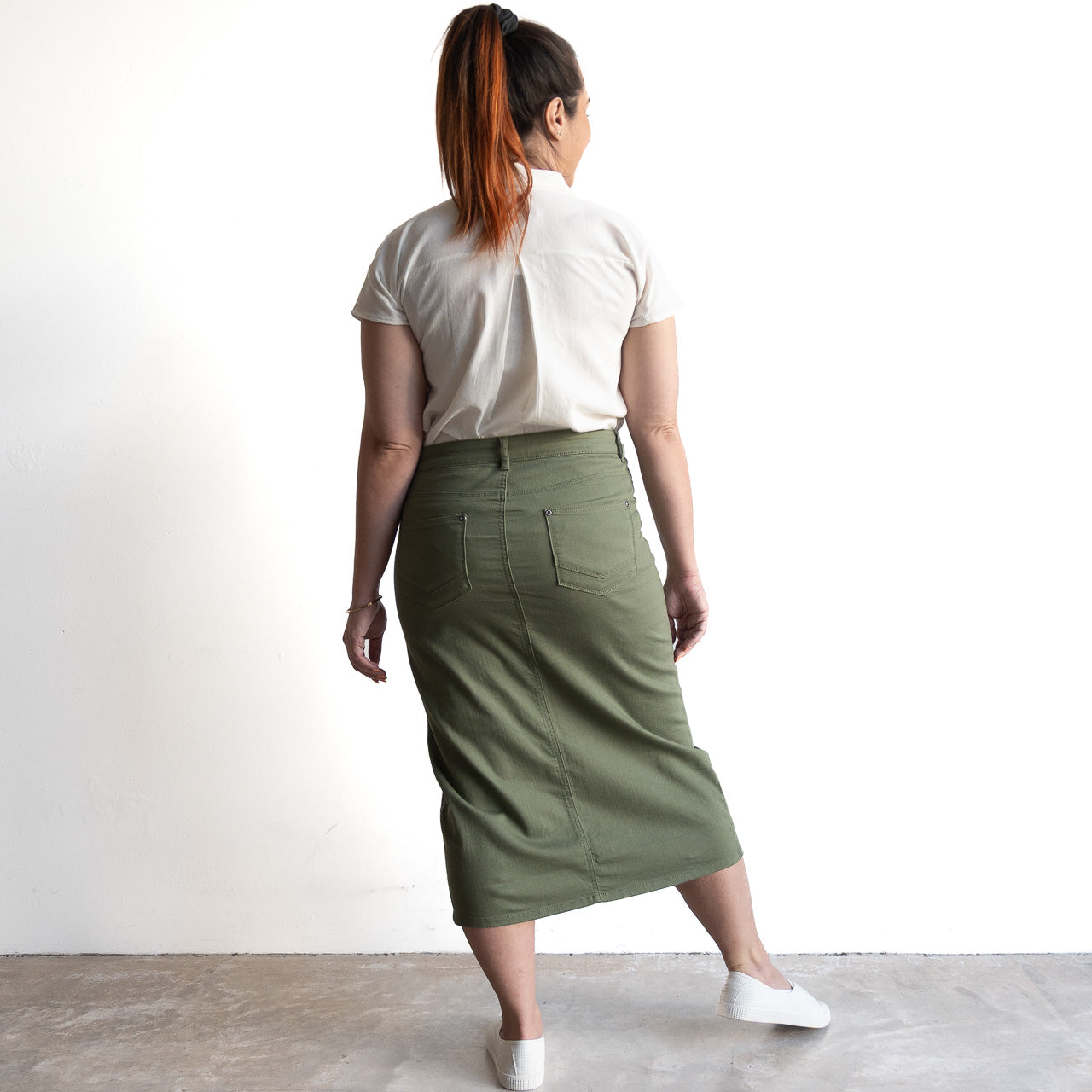 Stretch Denim Midi Skirt by Cafe Latte in Classic Colours
