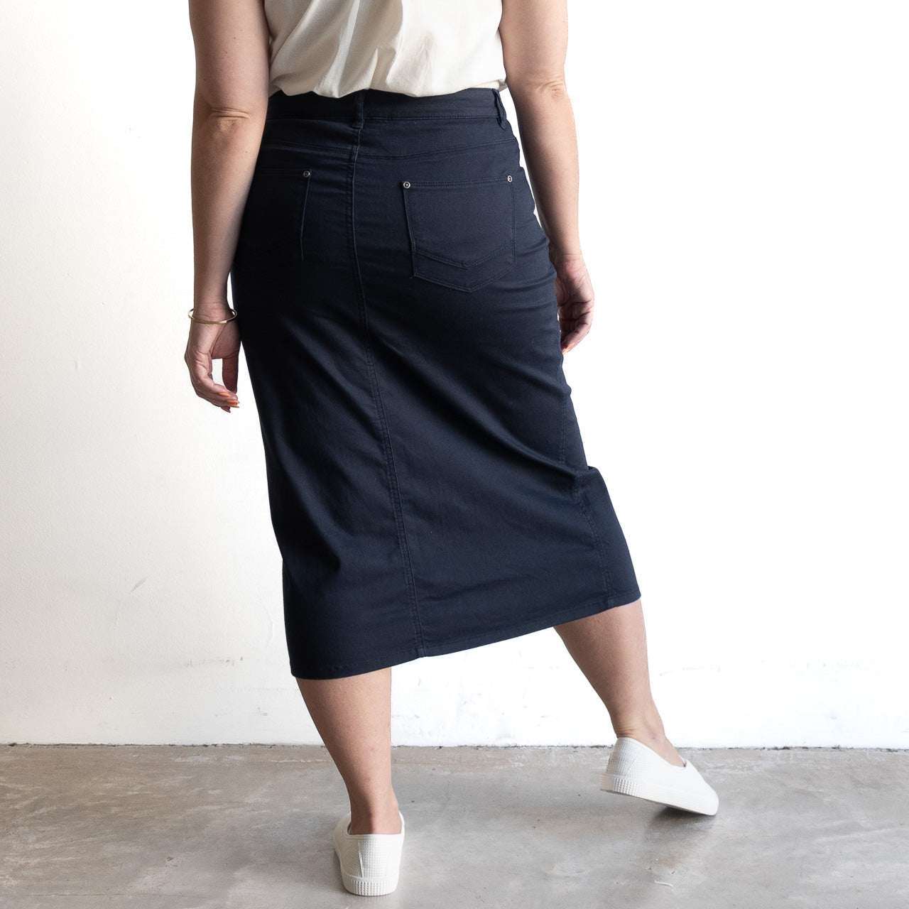 Stretch Denim Midi Skirt by Cafe Latte in Classic Colours