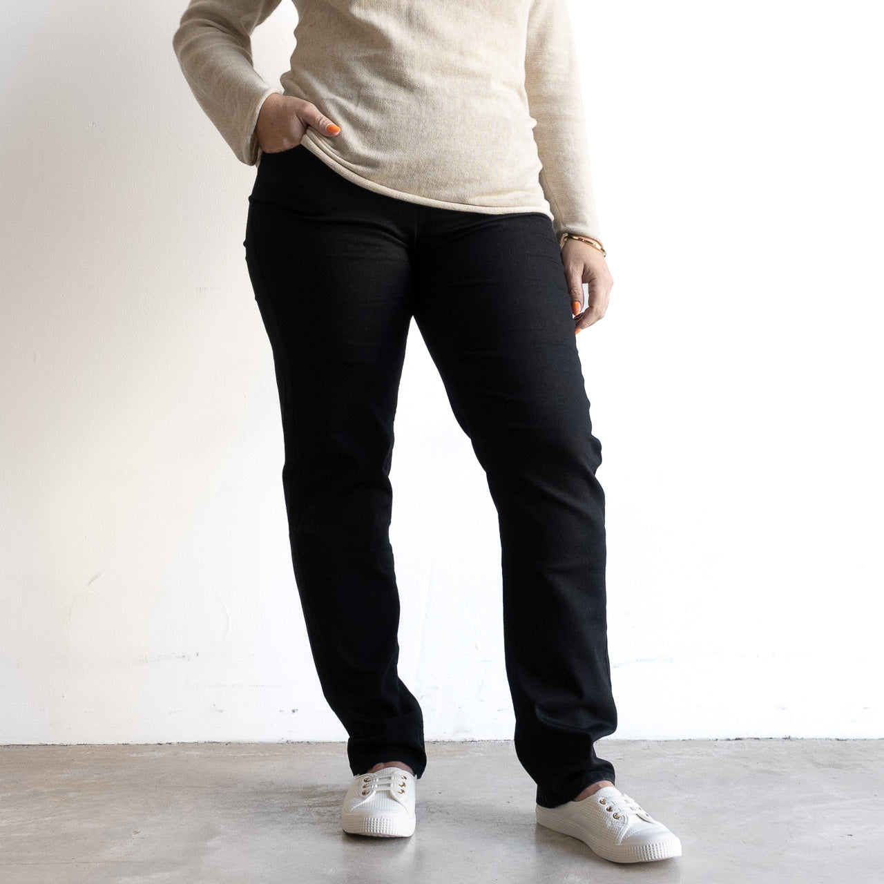 Stretch Denim Pants by Cafe Latte in Classic Colours