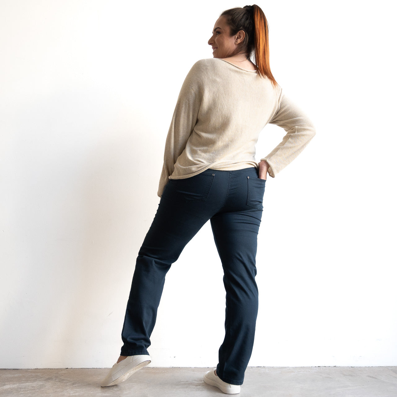 Stretch Denim Pants by Cafe Latte in Classic Colours