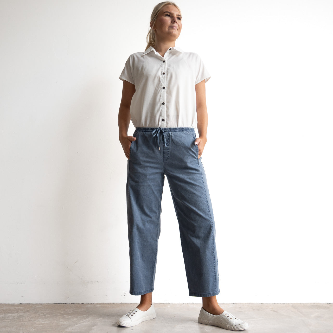 Stretch Denim Wide Leg Pants by Cafe Latte - Enzyme Wash