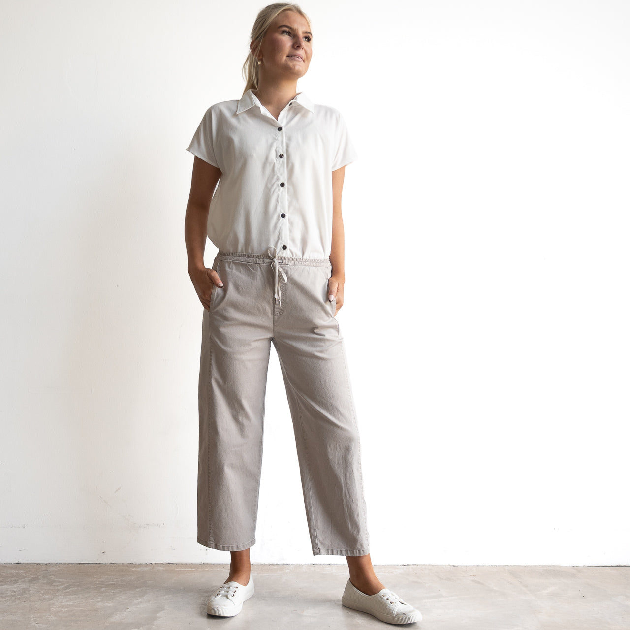 Stretch Denim Wide Leg Pants by Cafe Latte - Enzyme Wash