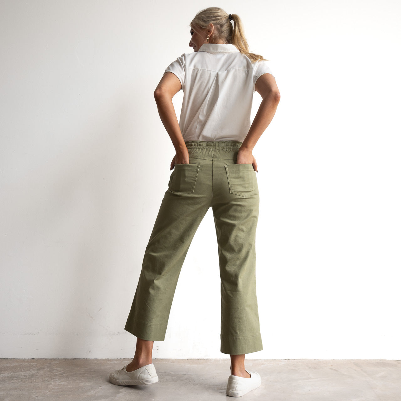 Stretch Denim Cuff Pants by Cafe Latte in Classic Colours