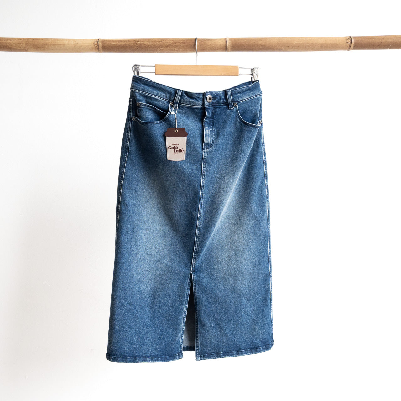 Stretch Denim Midi Skirt by Cafe Latte