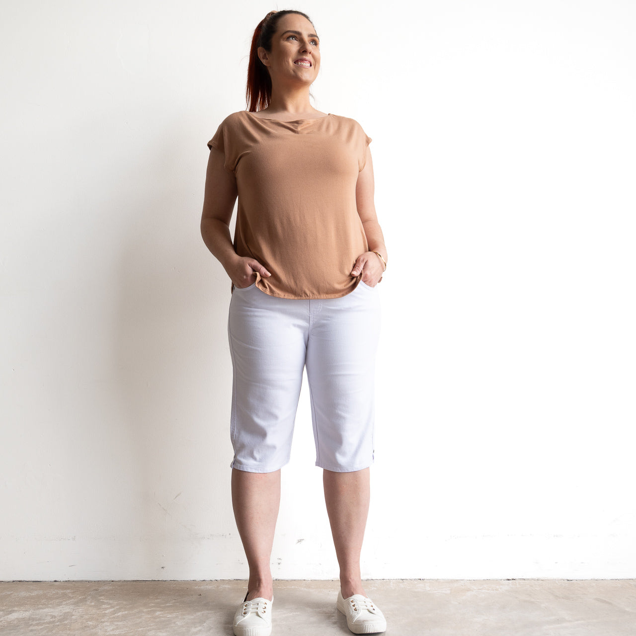 Stretch Denim Shorts by Cafe Latte in Classic Colours