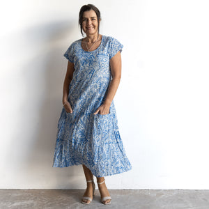 Sweet Bias Dress by Orientique Australia - Aksharay Blue - 40231