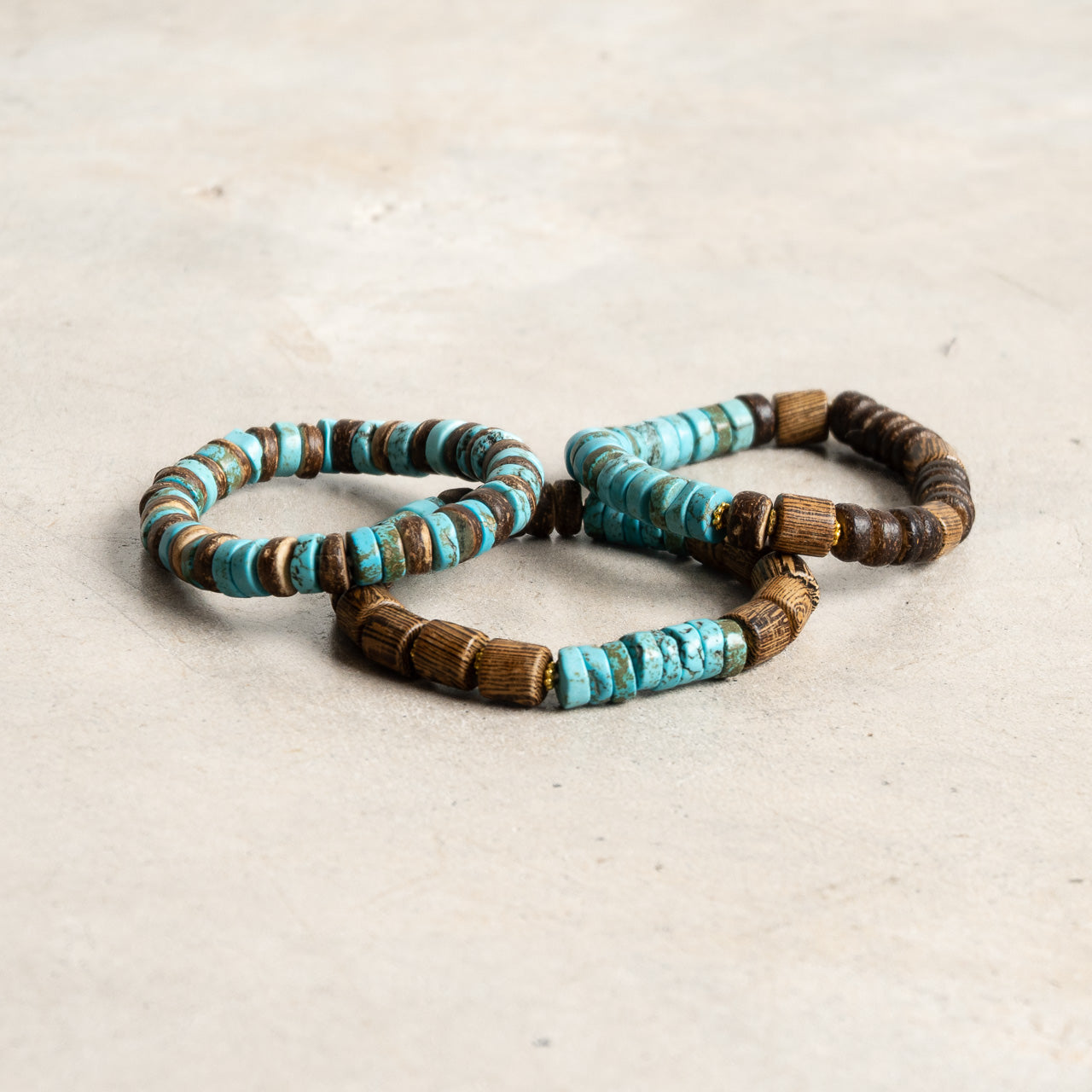 Trio Stone and Timber Stretch Bracelet Set