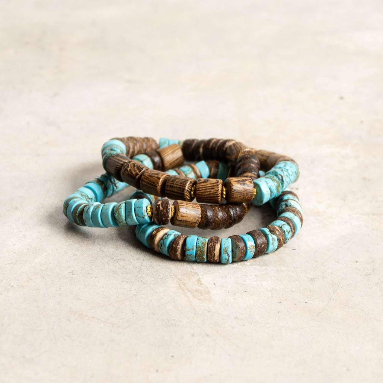 Trio Stone and Timber Stretch Bracelet Set