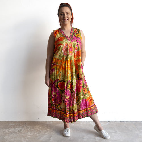 V-neck Midi Dress - Tahiti - 61078