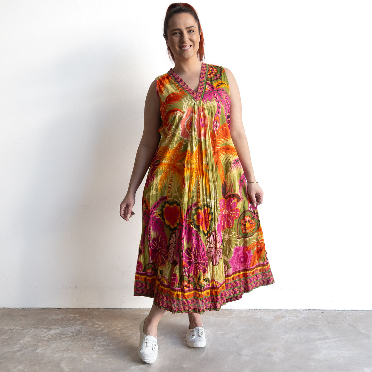 V-neck Midi Dress - Tahiti - 61078