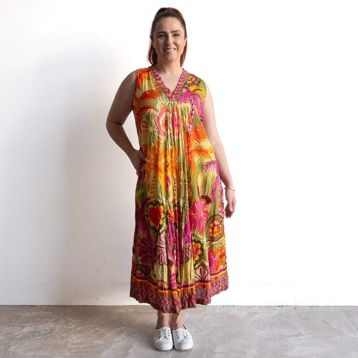 V-neck Midi Dress - Tahiti - 61078