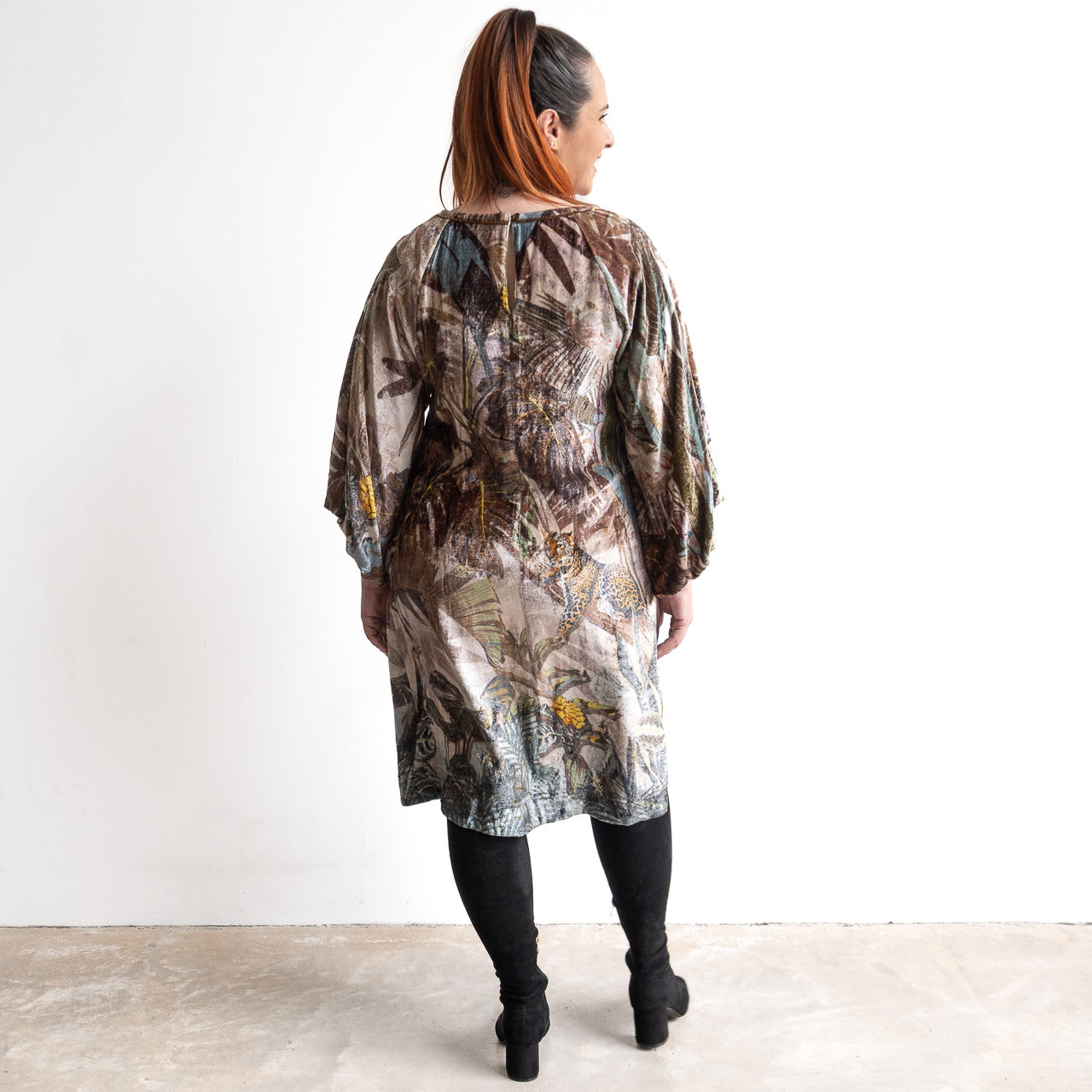 Velvet Balloon Sleeve Dress by Escape - Almasa - 31069