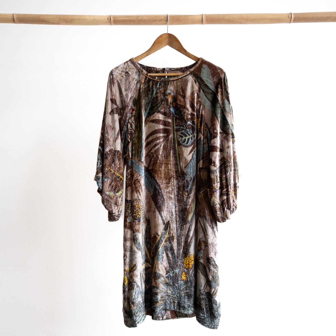 Velvet Balloon Sleeve Dress by Escape - Almasa - 31069
