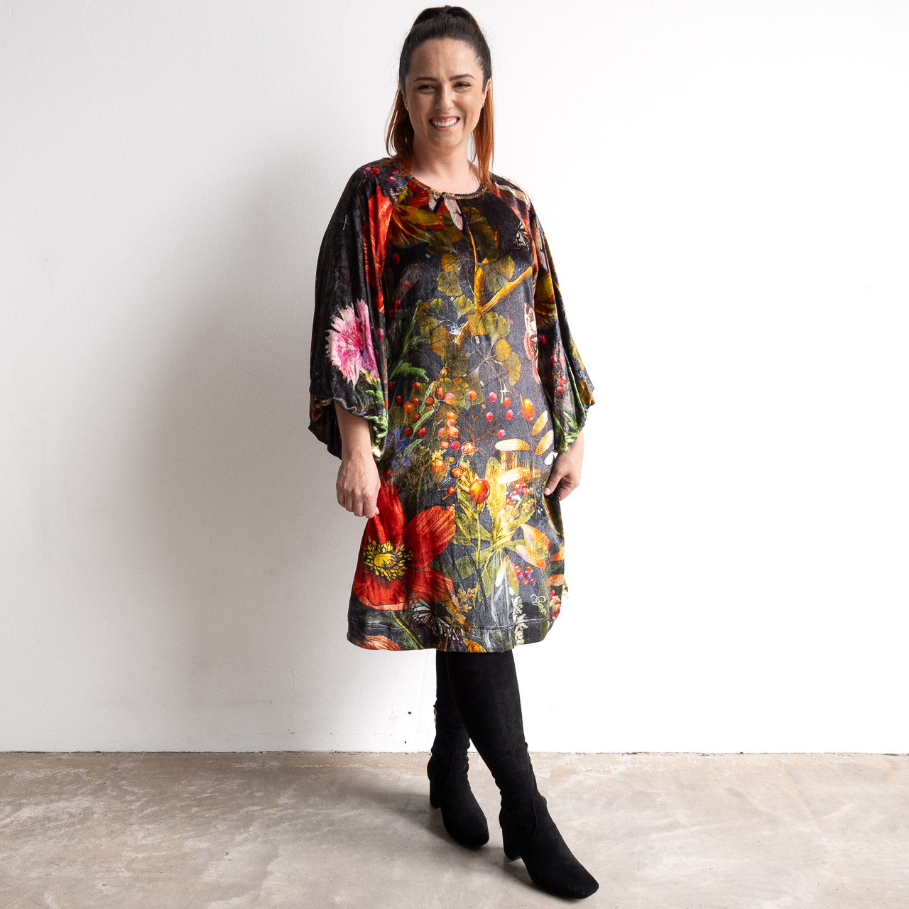 Velvet Balloon Sleeve Dress by Orientique - Maguana - 31076