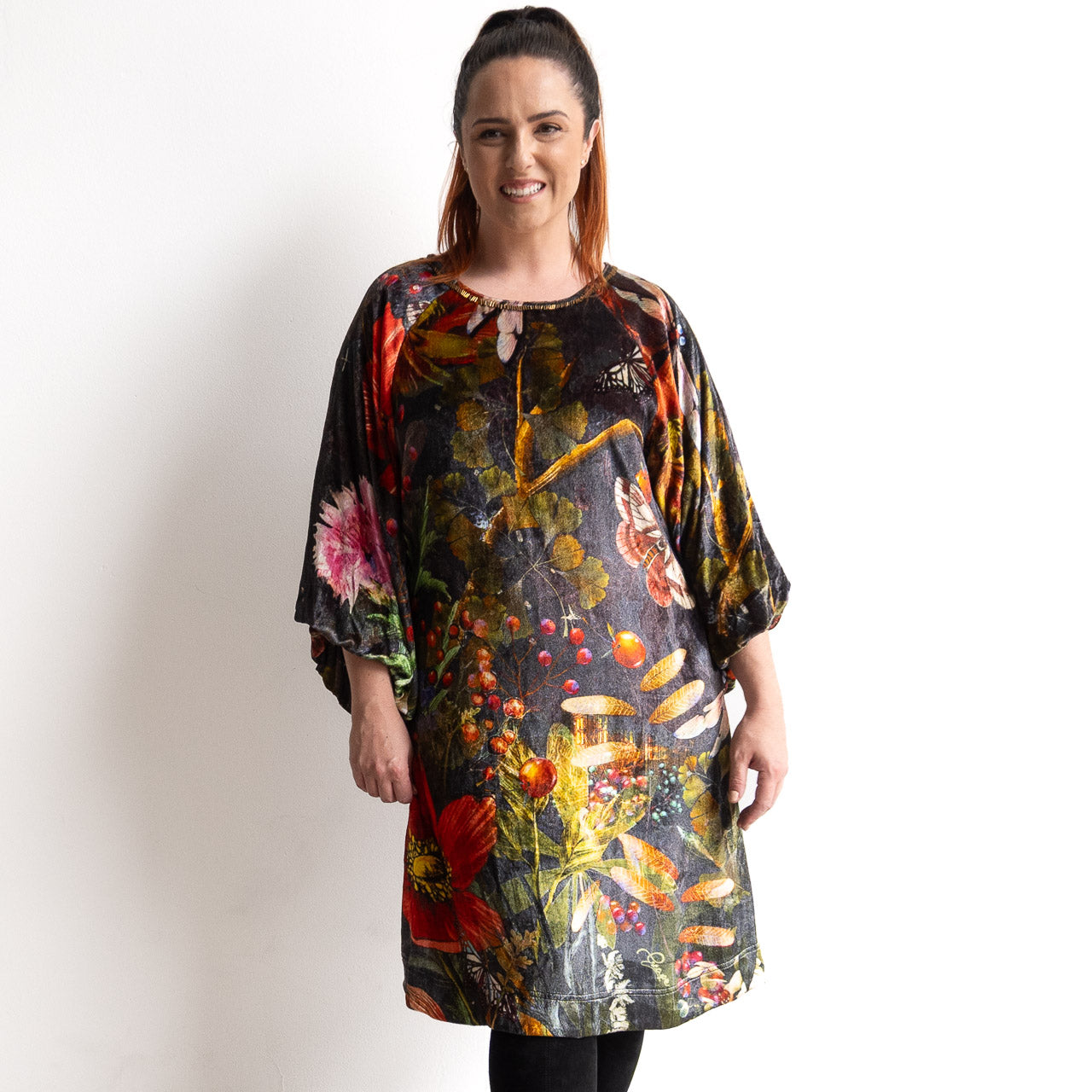 Velvet Balloon Sleeve Dress by Orientique - Maguana - 31076