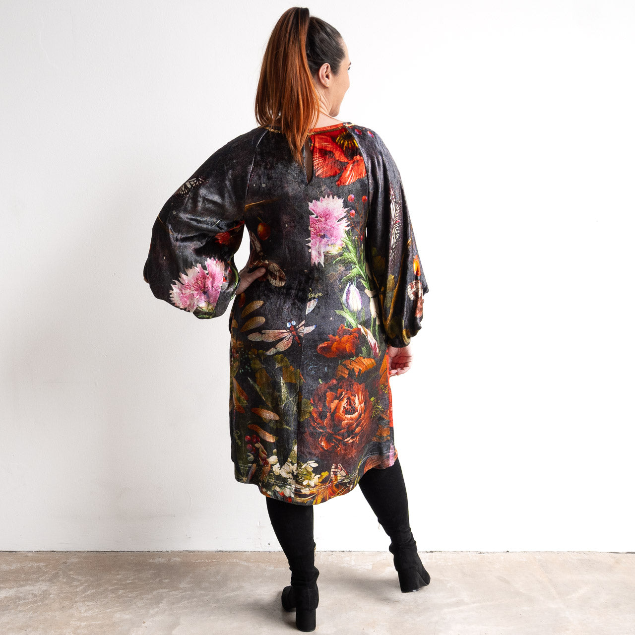 Velvet Balloon Sleeve Dress by Orientique - Maguana - 31076