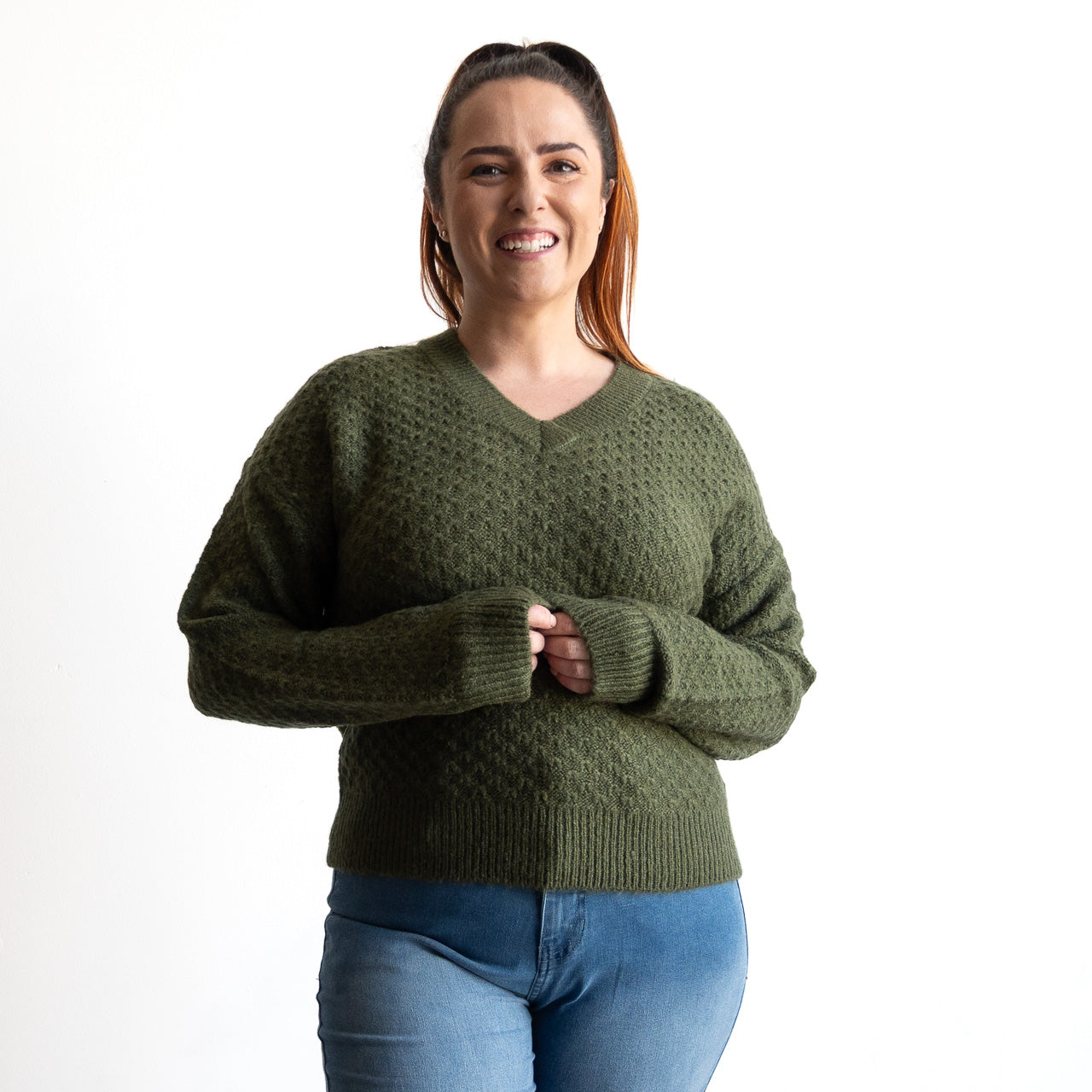 Waffle Knit V-Neck Jumper by Escape - 1350