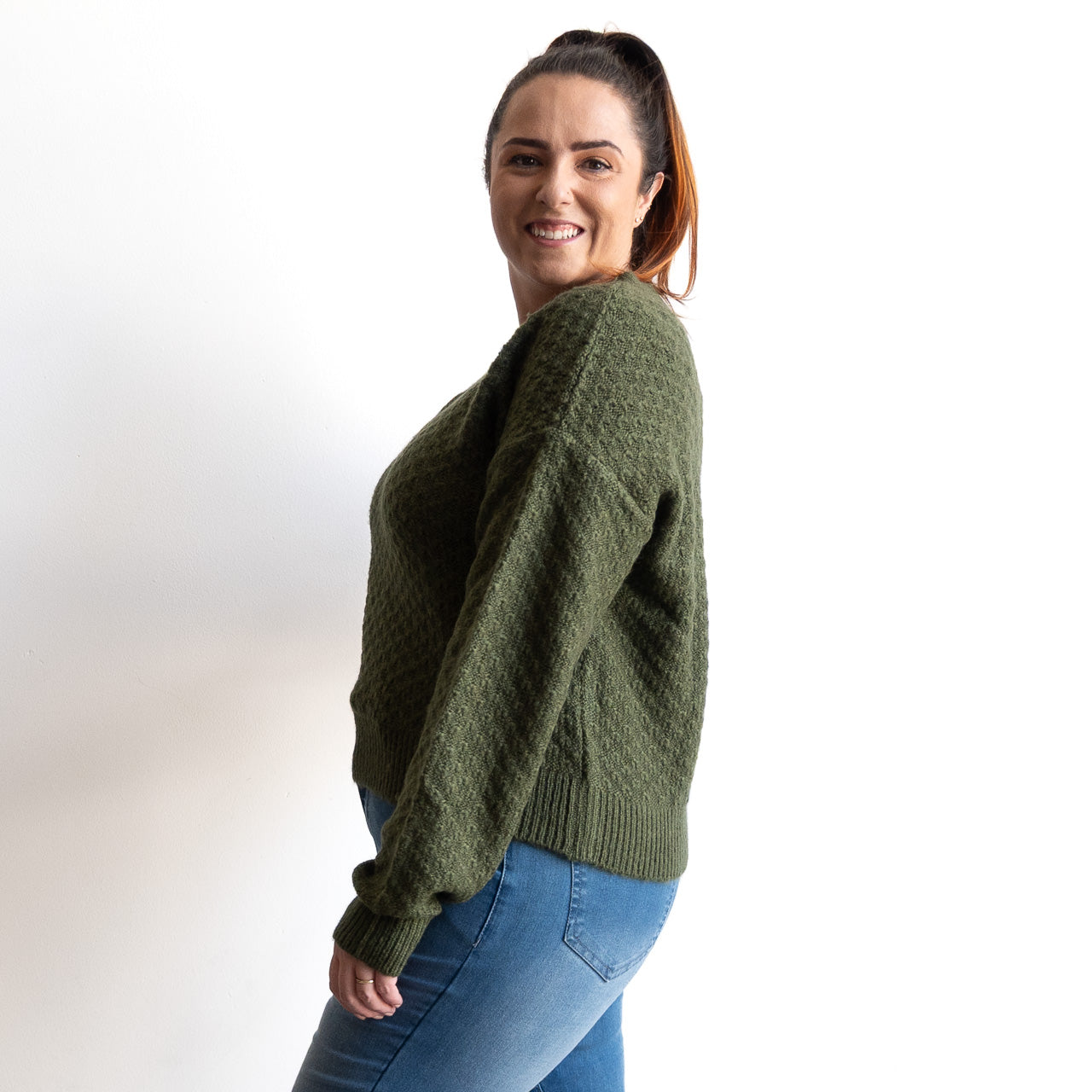 Waffle Knit V-Neck Jumper by Escape - 1350