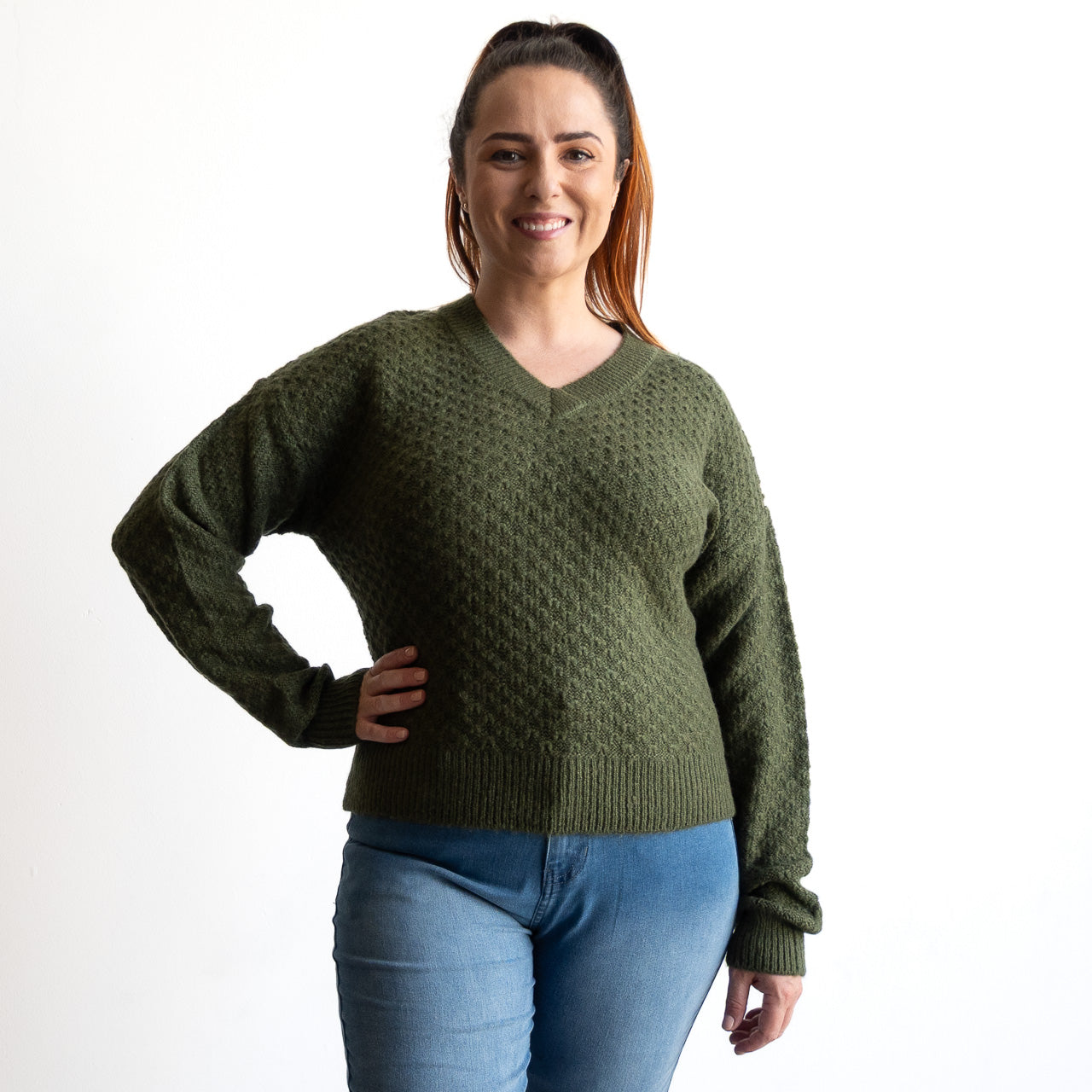 Waffle Knit V-Neck Jumper by Escape - 1350